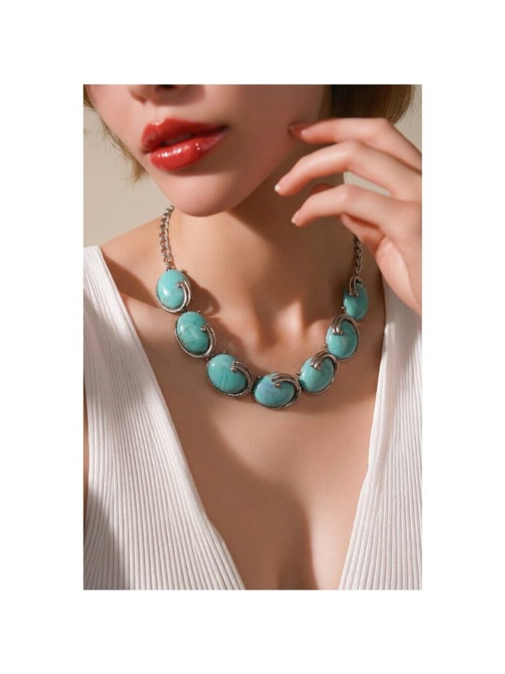 Chunky Turquoise Southwestern inspired Necklace Bracelet Earrings Set Statement - Picture 3 of 10